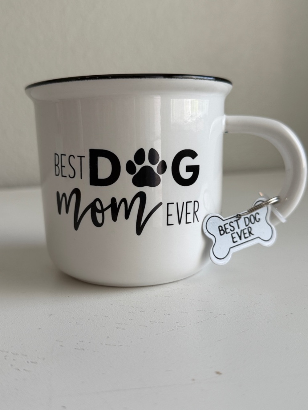 Hobby Lobby White and Black "Best Dog Mom Ever" Ceramic Mug with Bone Tag